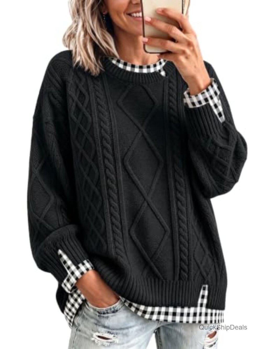 Cable Knit Sweater Oversized Chunky Crewneck Pullover